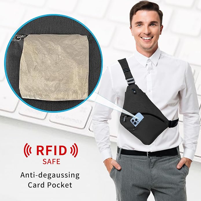Crossbody Sling Bag, Water-Resistant Anti Theft Chest Pack, Minimalist Commuter Daypack for Travel Hiking Work