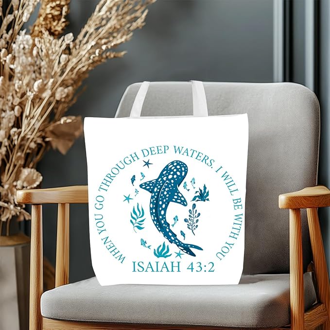 Floral Beach Whale Shark Gifts Jellyfish Christian Canvas Tote Bag for Work Totes for Women Christmas Bible