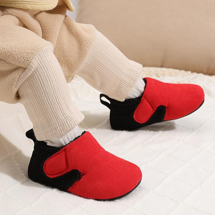 JOINFREE Toddler Slippers Boys Girls Adjustable House Shoes Barefoot Sock Shoes with Rubber Sole Baby Comfort Warm Indoor Outdoor Walking Shoe