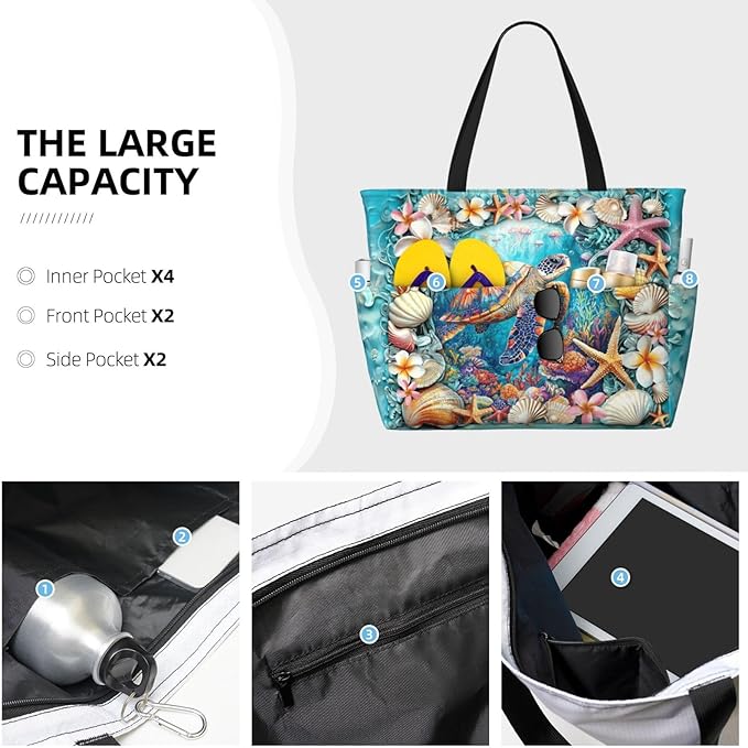 Extra Large Beach Bags For Women, Waterproof Beach Totes Bags For Women, Lightweight Foldable Pool Bag With Zipper