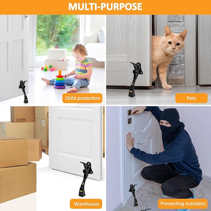 GoldPig Kickdown Door Stopper, 2 Packs Door Holder to Keep Door Open, 4 Inch One Touch Semi-Automatic Doors Stoppers, Adjustable Height and Rubber Tip, Heavy Duty Door Stop (Black)