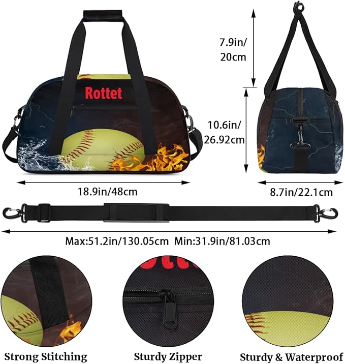 Personalized Sports Duffel Bags, Custom Kids Football Duffle Bag for Boys with Your Name, Lightweight Overnight Weekender Bag for School Gymnastics Travel,Yellow Soccer Ball