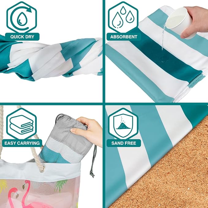 SUN CUBE Microfiber Beach Towel, Quick Dry Sand Free Beach Towel, Lightweight Compact Travel Swim Towel for Pool, Camping, Sand Resistant Packable Adult Towel - Light Blue 60x30 Inches