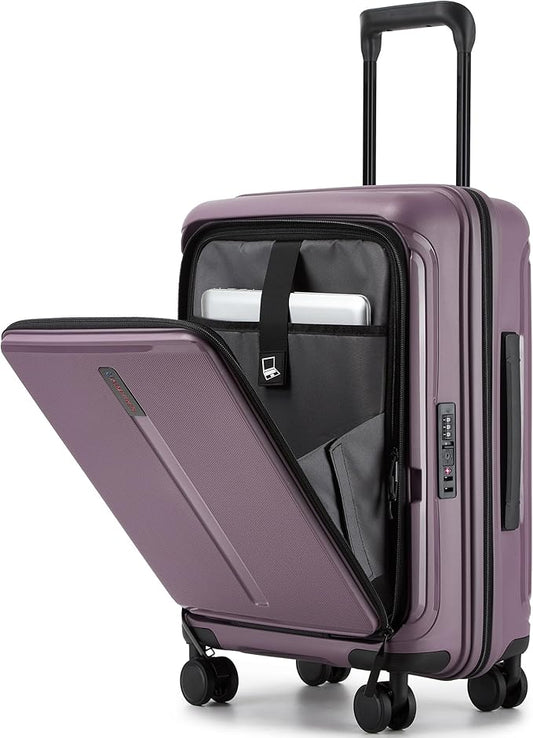 20“ Expandable Carry on Luggage Front Opening, 22x14x9 Airline Approved Hardshell Spinner Carry-on Suitcase with Wheels, TSA Lock, Lightweight Durable Travel Luggage (Purple, 20 inch)