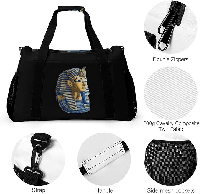 Ancient Egyptian Mask Duffle Bag Gym Bag for Workout Travel Tote with Detachable Straps