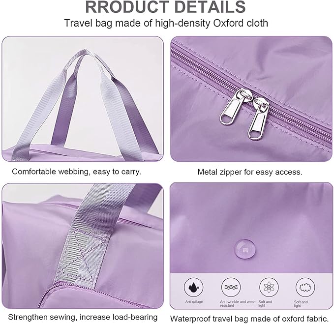 Large Capacity Travel Bag, Foldable Travel Bag, Expandable Travel Duffel Bag, Collapsible Waterproof Large Capacity Travel Handbag, Overnight Bag for Women and Man