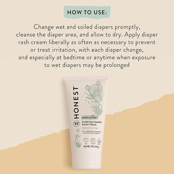 The Honest Company Diaper Rash Cream, Zinc Oxide Ointment, Moisturizing & Calming, Hypoallergenic, NEA Recognized, Cruelty-Free, Value Size 6 oz