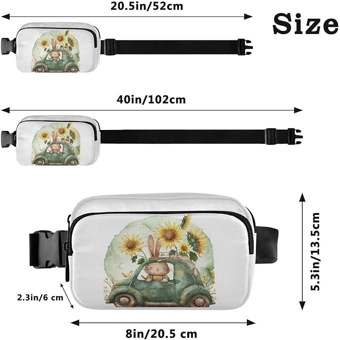Bunny Driving A Car with Sunflowers Fanny Pack for Women Men Water Resistant Fashion Waist Packs with Adjustable Strap Belt Bag for Travel Workout Jogging Hiking 21218886