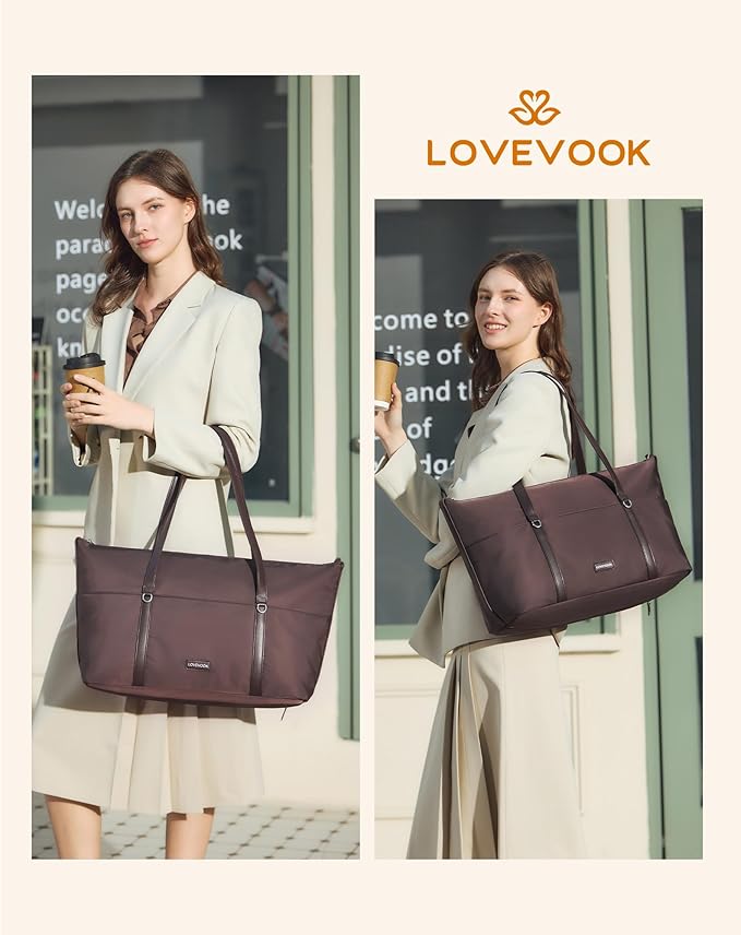 LOVEVOOK Work Tote Bag for Women, 15.6 Inch Laptop Shoulder Bag with Large Cup Holder, Professional Computer Tote Briefcase for Teacher Nurse Office Gym Travel Weekender