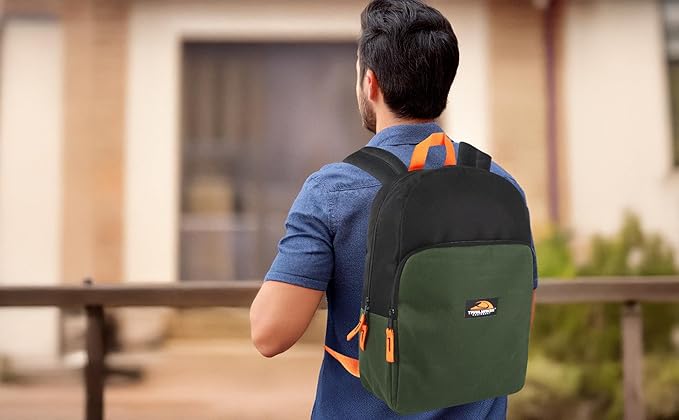 Color Block Backpacks for School Boys and Girls, 15 Inch Two Tone Colorful Small Travel Backpack for Kids (Green)