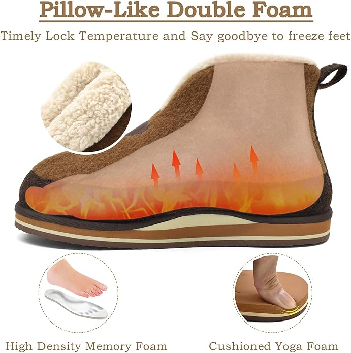 KuaiLu Mens House Slippers Booties Cozy Memory Foam Boots Warm Plush Lining Winter Felt Home Bedroom Slipper Socks Indoor Outdoor Non-Slip Shoes