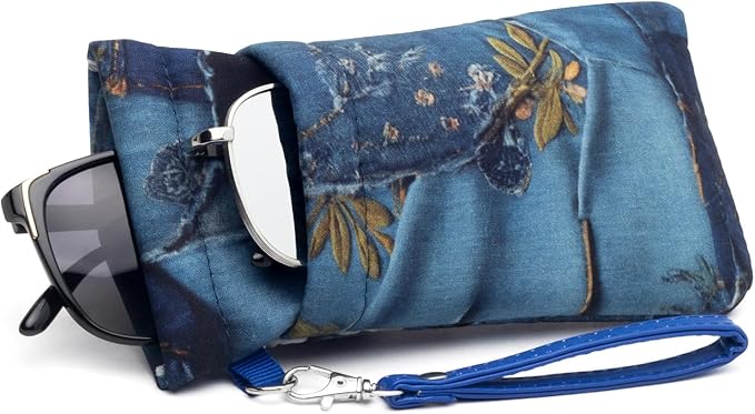 Face Shadow Double Glasses Case Soft Eyeglass Case For Women Men Squeeze Top Sunglasses Case With Cleaning Cloth