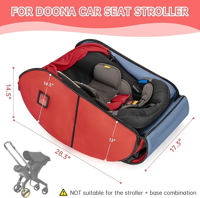 Padded Car Seat Travel Bag Compatible with Doona, Infant Car Seat Travel Bag, Foldable Car Seat Stroller Gate Check Bag for Airplane (Cherry Red)