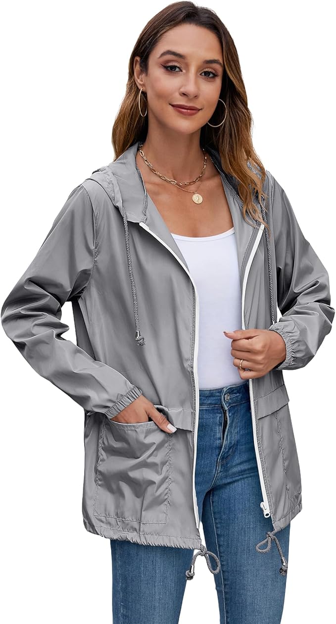Hount Women's Lightweight Hooded Raincoat Waterproof Packable Active Outdoor Rain Jacket (S-3XL)