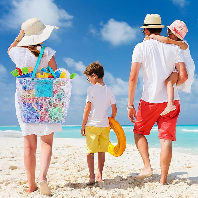 3 Pcs Mesh Beach Bags Portable Mesh Shower Beach Toy Bag With Drawstring Extra Large Tote Hanging Toiletry Bath Organizer for Camping Swimming Gym Travel