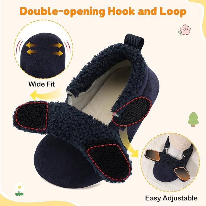 JOINFREE Toddler Slippers Boys Girls Adjustable House Shoes Barefoot Sock Shoes with Rubber Sole Baby Comfort Warm Indoor Outdoor Walking Shoe