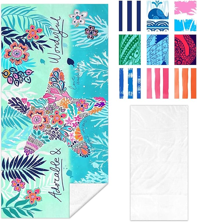 Starfish Beach Towel - 35x70 Inch Fast Dry Microfiber Towel, Lightweight & Versatile for Beach, Pool, Yoga, Travel, Ideal as Beach Blanket & Vacation Essential