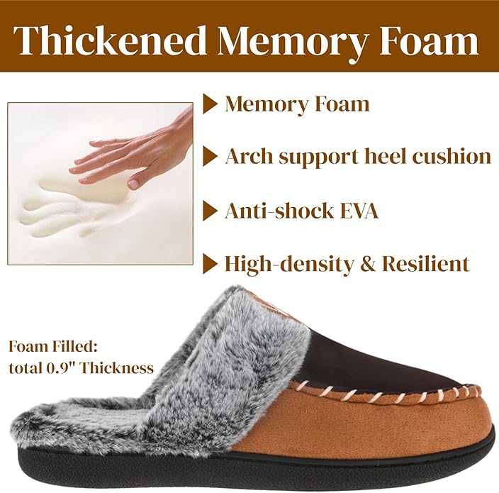 VONMAY Women's Memory Foam Slippers Moccasin Slip-on Scuff House Shoes Fuzzy Faux Fur Lining Indoor Outdoor for All Seasons