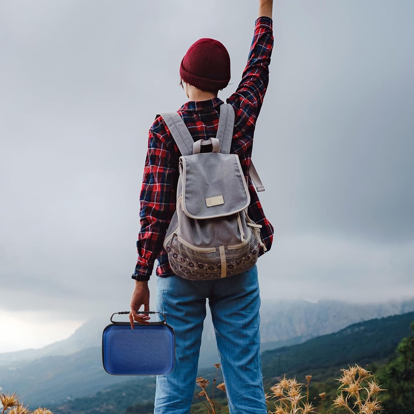 EVA Hard Case with Customizable Foam Protective EVA Carrying Case Shockproof Outdoor for Camera, Digital Products, Electronic Instruments with Knife(Blue,11 x 7.8 x 4.3 Inch)