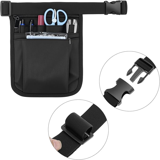 QWORK Medical Organizer Belt, Nurse Storage Bag Waist Bag Pouch for Medical Scissors Care Kit Tool, (Black, 10x7')