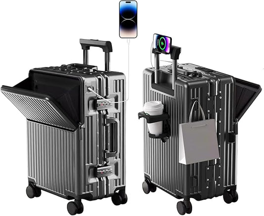Zipperless Luggage, Polycarbonate Aluminum Hard Shell, Expandable Carry-On Suitcase with Spinner Wheels, Hard Shell Suitcase, 24 Inch Cabin
