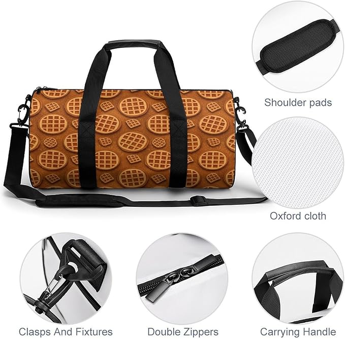 Workout Lightweight Duffel Bags Funny Realistic Food Waffle Durable Travel Gym Sports Bag Carry On Weekender Overnight Bag
