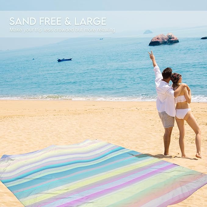 BYDOLL Beach Blanket 78''X81'' Waterproof Sandproof Suits1-4 Adults Oversized Lightweight Large Blanket Picnic Mat for Beach Sand Free Travel Camping Hiking Picnic