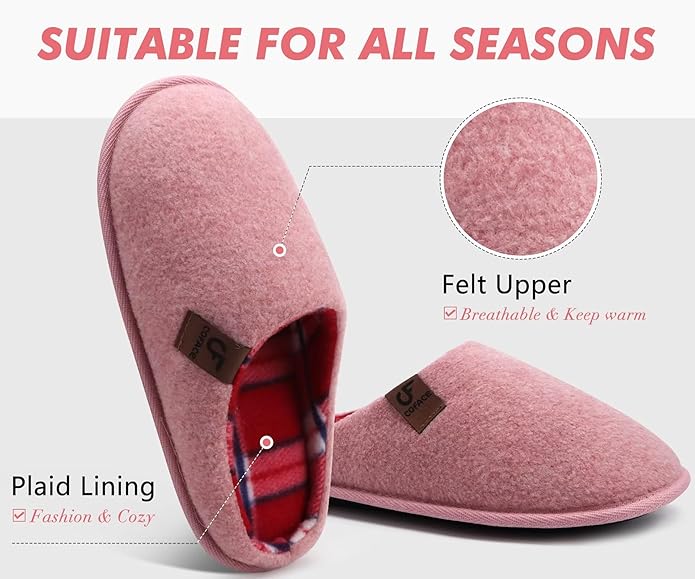 COFACE Unisex Mens Womens Cozy Memory Foam Scuff Slippers Casual Slip On Warm House Shoes Indoor/Outdoor Felt Sandal Slippers Size 4-15