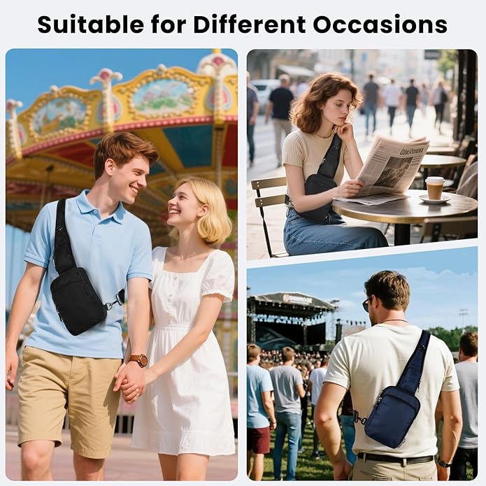 Sling Bag, Crossbody Bag with Zipper Lock, RFID & Water Resistant for Women and Men Small Chest Bag for Travel Casual