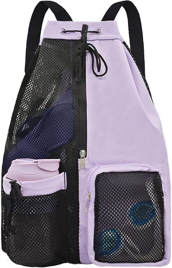 Mesh Beach Backpack with Wet Pocket Drawstring Pool Bag Waterproof Swimming Bag Gym Backpack for Men & Women
