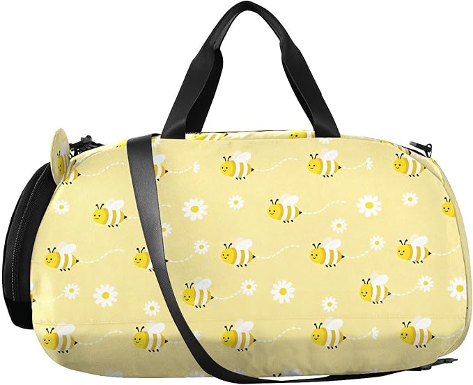 Bumble Bees Yellow Cute Gym Duffel Bag with Shoes Compartment Large Capacity Gymnastics Sports Bag for Travel, Swimming, Dance, Ballet bolsa de viaje para mujer