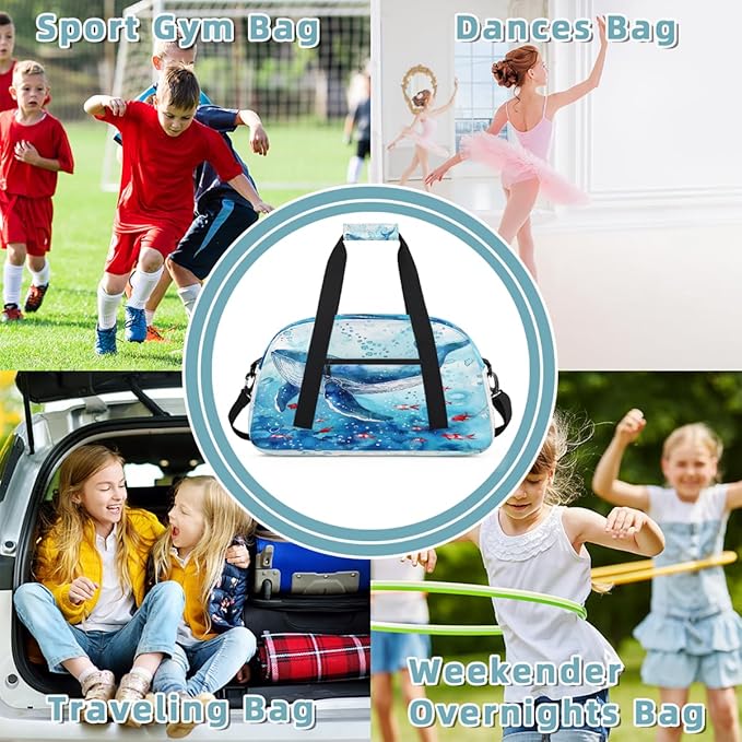 Travel Duffle Bag, Blue Whale Watercolor Waterproof Weekender Overnight Bags for Women Men Lightweight Carry on Duffle Gym Bag for Travel, Sports, Fitness, Workout