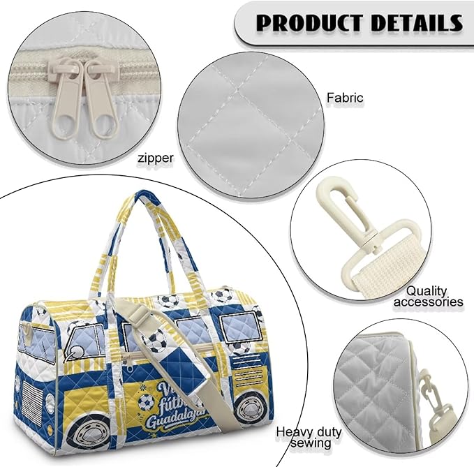 COEQINE Guadalajara Van Car Quilted Duffel Bags For Men Travel Gym Quilted Tote Bag For Mens Weekend Bag Sports Gym