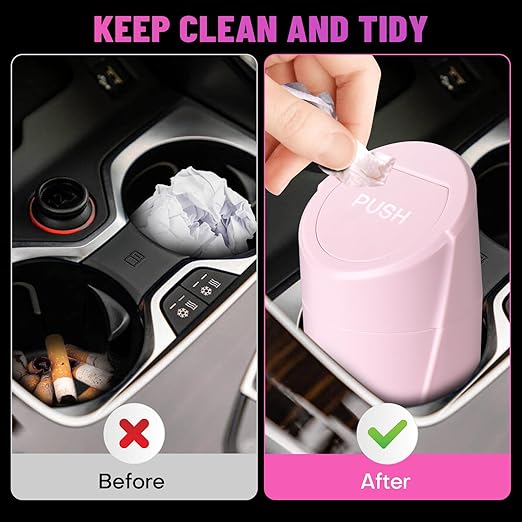 Car Trash Can Bin with Lid - 2 Packs Car Garbage Can Cup Holder - Pink Mini Leakproof Vehicle Garbage Bin with 40pcs Trash Bags-Automobile Organizers and Storage for Front Back Seat Accessories