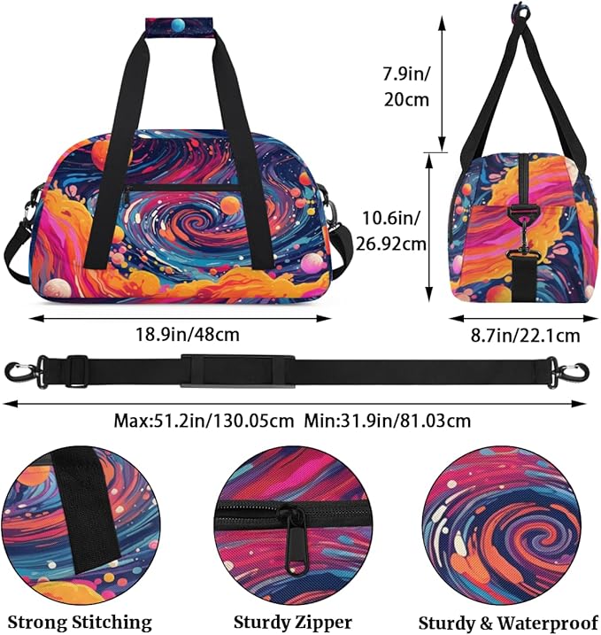 Art Planet Gym Travel Duffle Bag for Women & Men with Front Zipper Pocket for Sports, Overnight, Weekender, Carry On,Workout & Dance Bag,18.9 * 8.7 * 10.6 in