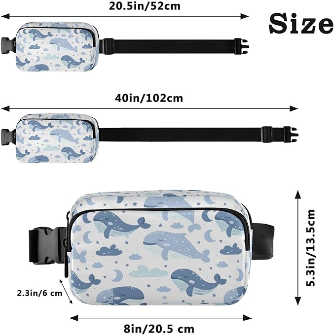 Kawaii Whale Fanny Pack for Women Men Water Resistant Fashion Waist Packs with Adjustable Strap Belt Bag for Travel Workout Jogging Hiking 21219086