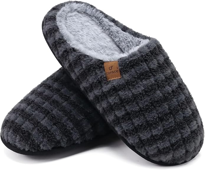 COFACE Mens Cozy Memory Foam Scuff Slippers Casual Slip On Warm House Shoes Indoor/Outdoor Sandal Slippers With Arch Support Rubber Sole Size 7-15