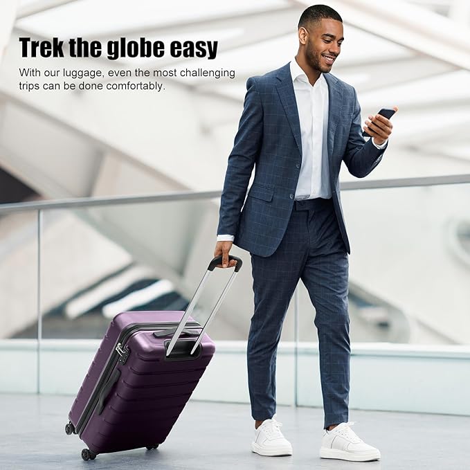Coolife Luggage Suitcase Carry-on Spinner TSA Lock USB Port Expandable (only 28’’) Lightweight Hardside Luggage (Purple, M(24in))