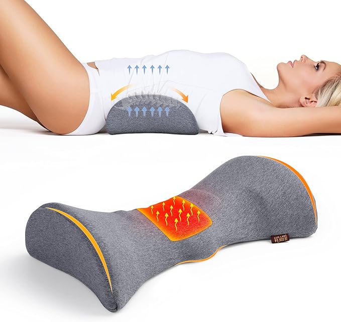 Cozyhealth Lumbar Support Pillow for Sleeping, Heated Lower Back Pillow with Graphene Heating for Lower Back Pain Relief, Memory Foam Mild Support Back Waist Cushion for Bed and Chair (Dark Grey)