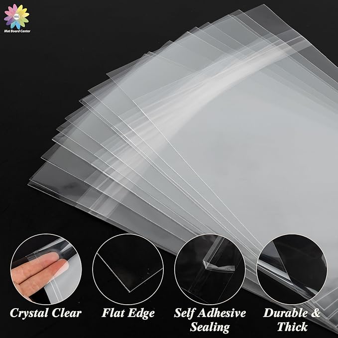 Mat Board Center 100 Pcs 8x10 Inches Clear Resealable Plastic Sleeves, Self Sealing Polypropylene Bags for 8x10 Prints, Photos, Artworks