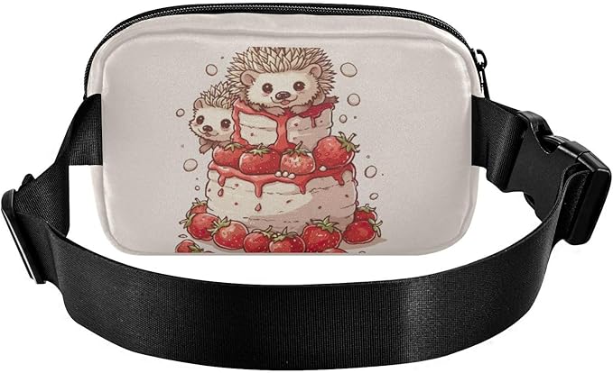 Cute Hedgehog Cake Fanny Pack for Women Men Water Resistant Fashion Waist Packs with Adjustable Strap Belt Bag for Travel Workout Jogging Hiking 21220616