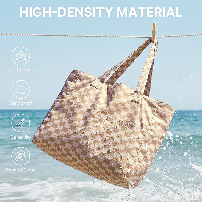 G4Free XL Beach Bag Waterproof Sandproof, Large Foldable Beach Tote with Zipper for Women, Pool Travel Swim Grocery Tote Bag
