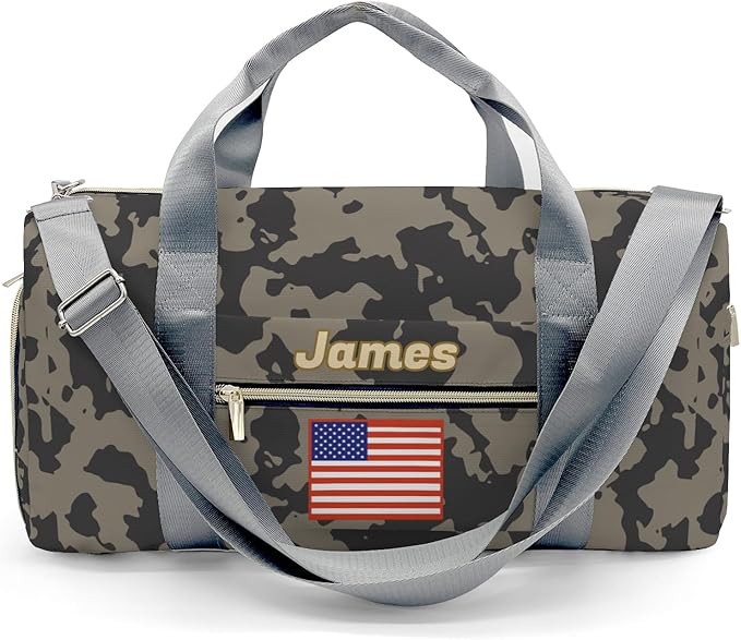 Personalized Tactical Gym Bag For Men，Custom Travel Duffel Bag with Name，Sports Workout Travel Bag with Shoes Compartment-Camouflage flag
