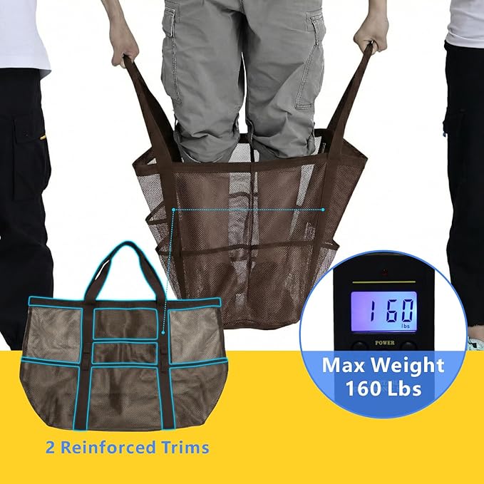F-color Mesh Beach Bag Family - Large Tote Bag 9 Pockets for Swim Pool Toys Cruise Beach Vacation Essentials