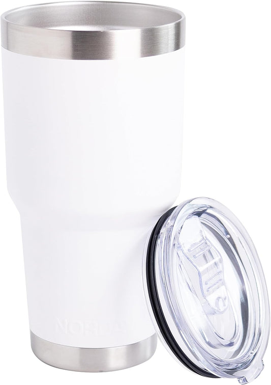 NORDAY | Tumbler with Lid - 30oz - White Insulated Tumbler - Stainless Steel Tumblers - Double Wall Vacuum Insulated Travel Coffee Mug for Car Cup Holder - Keeps Temperature for 24hr - Anti Spill Lid