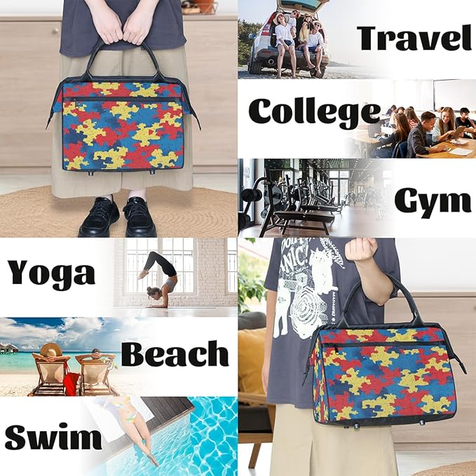 Multipurpose Duffle Bag, Waterproof Carry On Bag with Spacious Design, Puzzle Pattern Gym Bags, 15.2x8.3x11.6in