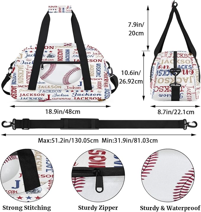 Custom Name Sports Bag for Kids Boys, Personalized Gym Duffel Fitness Travel Weekender Tote Carry-On Training Perform Bag,Sports Theme
