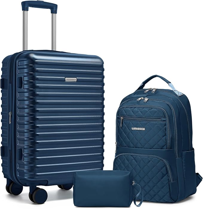 LARVENDER Carry on Luggage 22x14x9 Airline Approved, 20 Inch Hardside Suitcase with Wheels TSA Lock, PC+ABS Lightweight Carry on Suitcases for Women and Men, Dark Blue