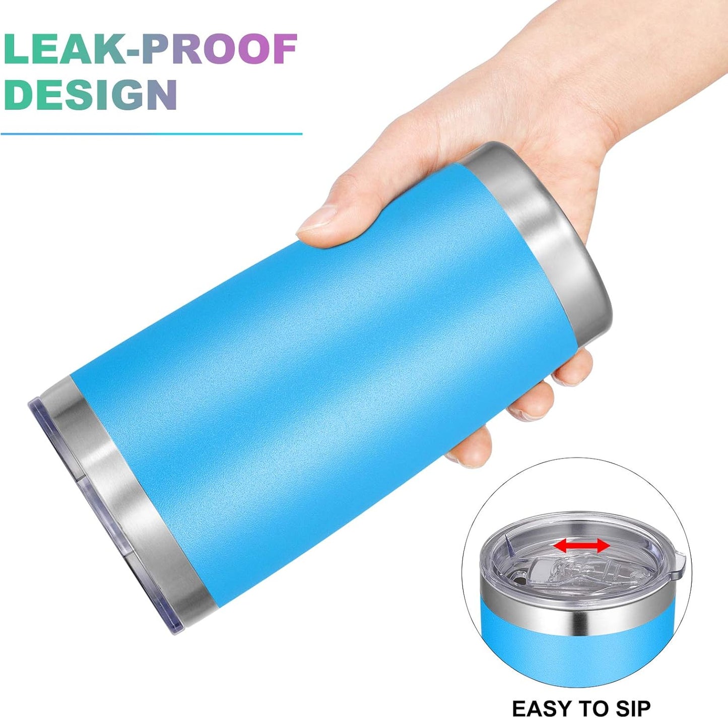 VEGOND 20oz Tumbler with Lid and Straw Stainless Steel Tumbler Cup Bulk Vacuum Insulated Double Wall Travel Coffee Mug Powder Coated Coffee Cup(Sky Blue 6 Pack