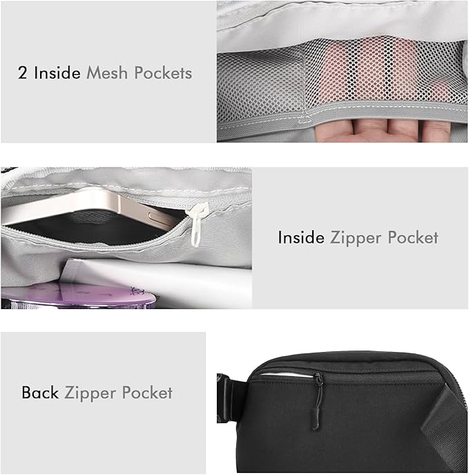 Black Fanny Pack Anti Theft for Women Men Travel, Small Belt Bag, Waist Crossbody with Adjustable Strap, Water-repellent & Lightweight, Stylish Everywhere Bag for Teens Trip, Workout, Unisex